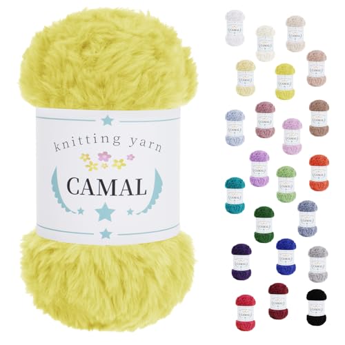 CAMAL Weiches Kunstfellgarn zum Häkeln von Decken, 60 Yards Chunky Velvet Wimperngarn zum Stricken von Mützen, 100 Gramm Fuzzy Bulky Fur Garn zum Häkeln von Ohrenschützern, Puppen (Gelb) von CAMAL