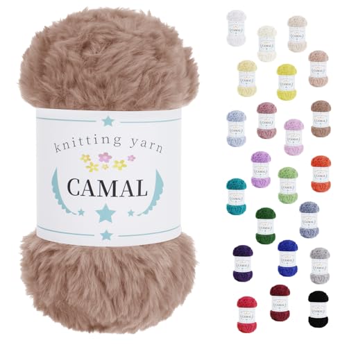 CAMAL Weiches Kunstfellgarn zum Häkeln von Decken, 60 Yards Chunky Velvet Wimperngarn zum Stricken von Mützen, 100 Gramm Fuzzy Bulky Fur Garn zum Häkeln von Ohrenschützern, Puppen (Khaki) von CAMAL