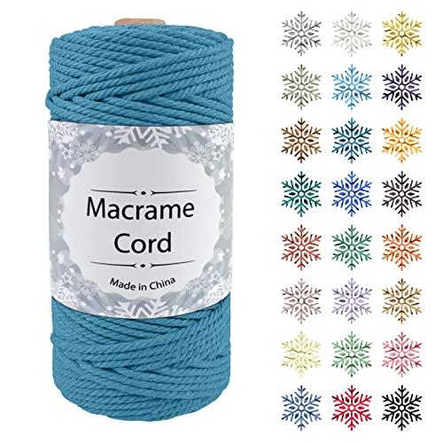 Makramee Garn, CAMAL 3mm x 100m Baumwollgarn Kordel Baumwollkordel für Wandbehänge, Pflanzenhalter, Geschenkverpackungen und Dekorationen (3mm x 100m, Blauer see) von CAMAL