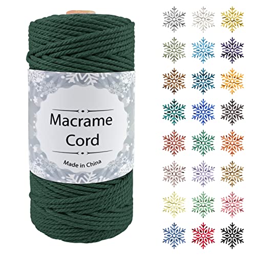 Makramee Garn, CAMAL 3mm x 100m Baumwollgarn Kordel Baumwollkordel für Wandbehänge, Pflanzenhalter, Geschenkverpackungen und Dekorationen (3mm x 100m, Tinte grün) von CAMAL