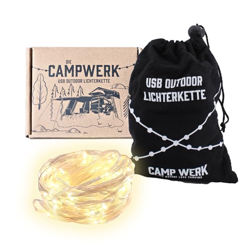 CAMPWERK USB-Lichterkette, LED-Lichterkette, Robust, Wasserfest, für Innen- und Außen, Outdoor für Camping, Zelten, Garten, Warmweiß, 100 LEDs, 10m von CAMPWERK