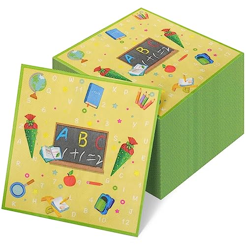 20 Teile Servietten Schulanfang,20 Gäste Einschulung Deko Größe 33 x 33 cm,Einschulung Deko mit ABC Zuckertüte 1 + 2 = 3 Tafel Rucksack Motiv Schuleinführung Partygeschirr für Mädchen & Junge von CANCJ