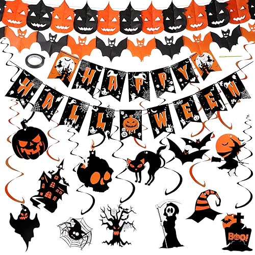 Halloween Deko,Halloween Girlande Set mit Hängende Halloween Spiralen,Halloween Banner, Halloween Girlanden,Luftschlangen Hängedeko für Grusel Halloween Party Horror Deko von CANCJ