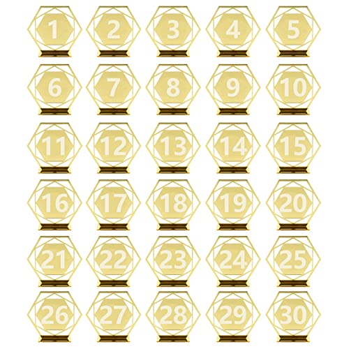 20 Stück Tischnummern aus Acryl for Hochzeitsempfänge, goldene sechseckige Tischnummern 1–20, Hochzeitstischnummern mit Haltersockel, perfekt als Dekoration for Partys, Events, Catering und Bankette ( von CANCJDYTZ