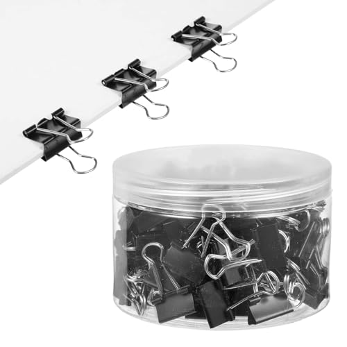 100 Stück Foldback Klammern Set, 19 mm Schwarz Binder Clips, Papierklammern aus metall, Büroklammern für Papierarbeiten, Vielzweckklammern für Bürobedarf, Briefpapier Papier, Schule, Heimbedarf von CANCYCC