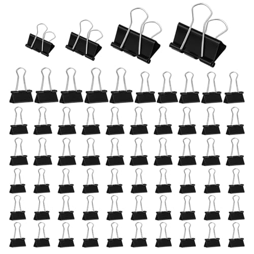 110 Stück Foldback Klammern Set, 15 mm/ 19mm/ 25mm/ 32mm Papierklammern Binder Clips, Büroklammern Metall Vielzweckklammern für Büro, Offic, Briefpapier Papier, Bürobedarf von CANCYCC