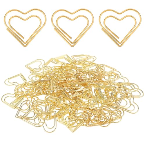 150 Stück Büroklammern, Herz Gold Büroklammern Set, Groß Herzförmige Büroklammer Motiv, Liebe Büroklammern Spender, Herz Paper Clips für Büro, Hochzeiten, Klassenzimmer, Aktenklammer von CANCYCC