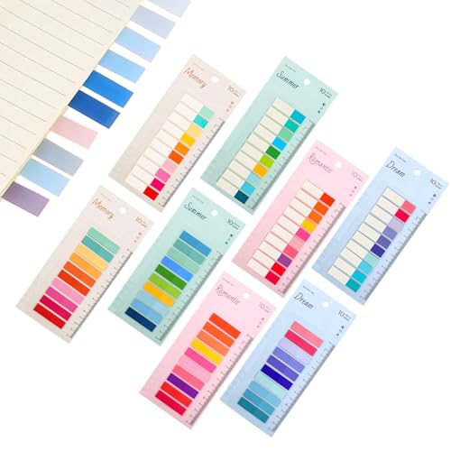 1600 Stück Haftnotizen, 8 Set kleine selbstklebende Haftnotizen mit Lineal, Transparent Sticky Notes, Notizzettel Tabs, Klebezettel die als Tabs for Books und Index Annotating Tabs (Bunt) von CANCYCC