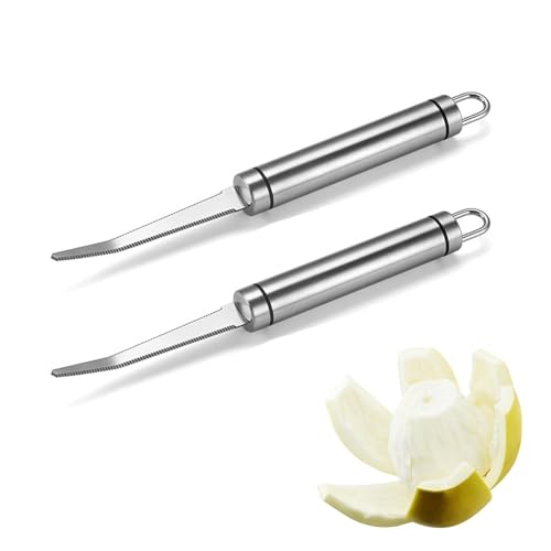 2 Stück Grapefruitmesser, Professionen Grapefruitmesser aus Edelstahl mit doppelt gezacktem Rand und gekrümmten Ende, Grapefruit Messer für Grapefruit und Orangen Küchenutensil von CANCYCC