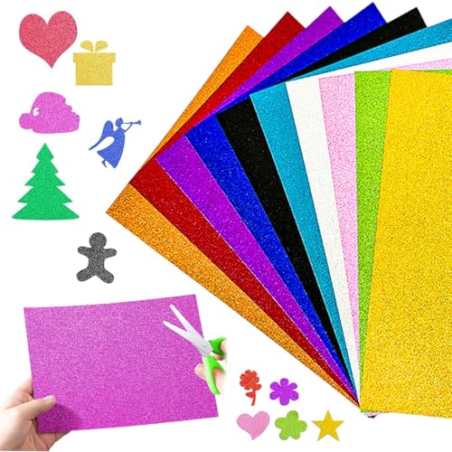 20 Blatt Bunt Glitzerpapier 10 Farben Glitzerpapier zum Basteln A4 Funkelnd Kartonpapier 250g/m² Glitterkarton für DIY, Greeting Cards, Birthday Parties, Scrapbooking, Gestalten von CANCYCC