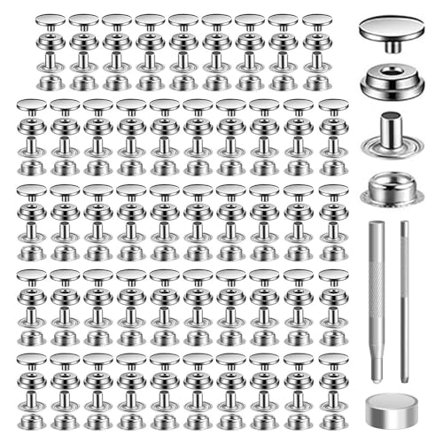 200 Stück Druckknopf Metall, 15mm Canvas Snap Button Druckknopf Edelstahl, Metall Druckknopf Set mit 3 Einstellungswerkzeuge, Snap Fastener Kit für Nähen von Kleidung, Armbändern, Jacken DIY Craft von CANCYCC