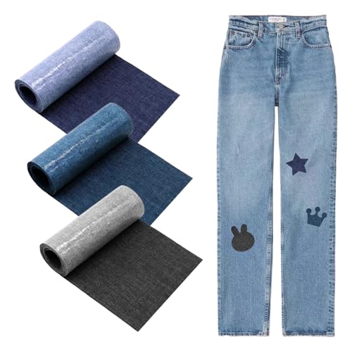 3 Rollen Jean Flicken zum Aufbügeln, 8 x 51cm Reparatur Patches, 3 Farben Kleidung Selbstklebende Bügelflicken,Denim Patches mit Nähzubehör,für Kinder Erwachsene Kleidung Lochreparatur und Dekoration von CANCYCC