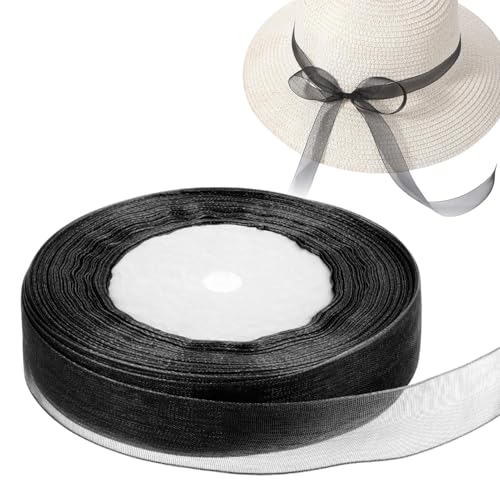 45M Schwarz Geschenkband Satinband, 20 mm Breit Dekoband Tüllband Stoffband, Schleifenband Schwarz für Geschenk Bänder zum Basteln Seidenband Hochzeit Brautstrauß Kuchen von CANCYCC