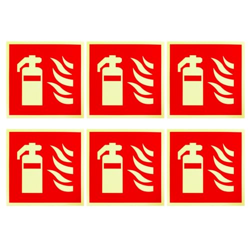 6 Stück Schild Feuerlöscher 15 x 15 cm PVC Nachleuchtend Selbstklebende Brandschutzschild, Hinweisschild Feuerlöscher für Haus Büro Baustelle und Auto von CANCYCC