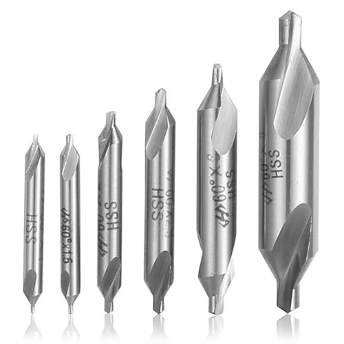 6 Stück Zentrierbohrer Metall Set, 1.0/1.5/2.0/2.5/3.0/5.0mm Zentrierbohrer Hss, Drehmaschinen Metallfräser für Bohrmaschine, Holz Drehmaschine Zubehör, Drehbank Metall von CANCYCC