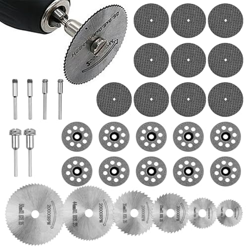 Trennscheiben Set für Dremel Zubehoer, 32 Stück HSS Sägeblatt, Mini Schneidräder, Kreissägeblätter für Multifunktionswerkzeuge, für das Schneiden von Holz, Kunststoff, Stein, Metall von CANCYCC