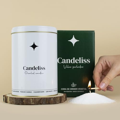 CANDELISS Kerzensand mit Docht Set in edler, weißer Metalldose. Kerzen sand perlenkerzen Pearled candle powder wax set Wachsperlen wachsgranulat für kerzen granulat (Premium) von CANDELISS