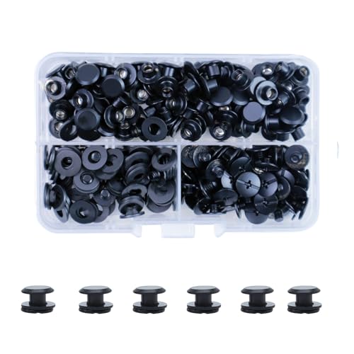 CANGCANG 100 Sets Buchschrauben Schwarz Matt,M5*4 Chicago Buchschrauben Binding Schrauben kit Schraube Metallzubehör Nägel Nieten Chicago Button für DIY Leder Dekoration, Bookbinding,Buchbinderei von CANGCANG