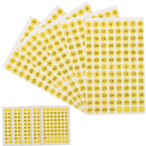 CANIGHT 10 Blätter Aufkleber mit runden Zahlen nummern aufkleber zahlen sticker Aufkleber mit kleinen Nummern Nummernaufkleber zur Klassifizierung Kupferplattenaufkleber Yellow von CANIGHT