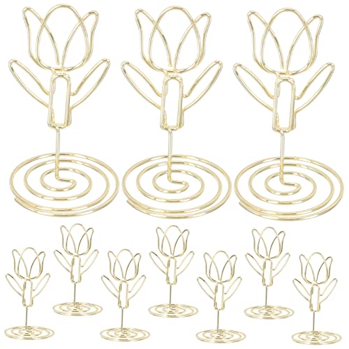 CANIGHT 10St Tulip Visitenkartenhalter Notenhalter Tischnummer steht Esstisch dekor Tischfotohalter Tischdekoration Notizklammern Tischbild steht Desktop-Clips Memoständer Metall Golden von CANIGHT