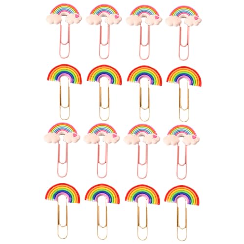 CANIGHT 16St Regenbogen-Büroklammer Papierverschlüsse Lesezeichen in Papierform Textmarker Bindemittel Farbige Büroklammern PVC Büroklammern dekorative Clips zarte Bastelklammern Colorful von CANIGHT