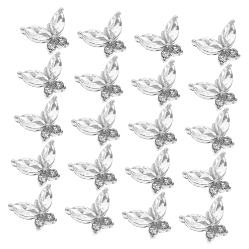 CANIGHT 20St Schmetterling Nail Art Zubehör Nageldekoration Nagel Charms Nagel-Edelsteine nail art steine maniküre zubehör Manikürezubehör Nagelanhänger für Frauennägel Legierung Silver von CANIGHT