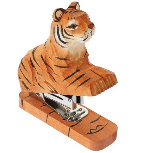 CANIGHT Tierhefter Tiger Bürodekoration Bürohefter Desktop-Hefter Tierornament kreatives Tier Buchhefter tragbarer Hefter Bastelhefter Hefter mini wiederverwendbarer Hefter Holz Brown von CANIGHT