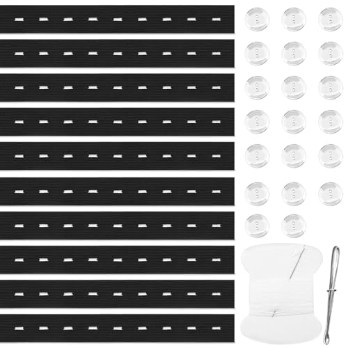 10 Stück schwarzer elastischer Hosenbund, Jeans-Taillenspanner-Werkzeug, Hosenbundversteller, Hosenbundverlängerung, Hosenknopfspanner mit 20 Knöpfen, 1 Nähset und 1 Garnhaken von CANIPHA