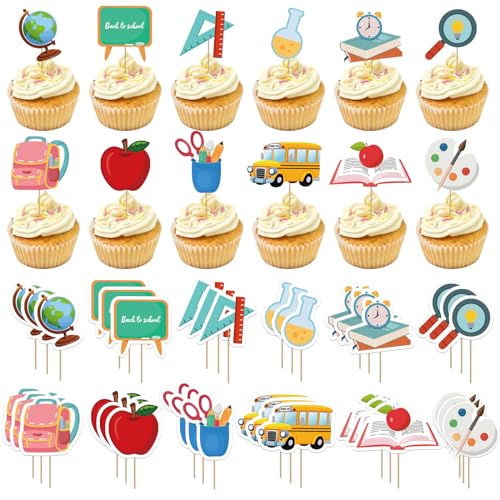 36pcs Back to School Party Cupcake Toppers, School Party Cake Decorations Cake Picks for Welcome Back to School Theme Party Decorations First Day von CANIPHA