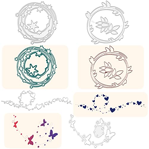 4 Stück Stanzformen für die Kartenherstellung, Metallstanzformen für Papierbasteleien, Liebe Spitze Schmetterling Pentagramm Girlande Blätter Schablonen Stempel Stanzformen von CANIPHA