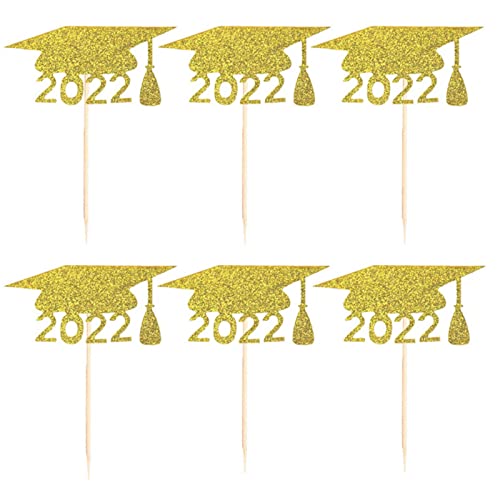 CANNXI Geburtstagstortenaufsatz, Cupcake-Topper, 24-teiliges Set, 2022, Abschluss, Junggesellenhut, Steckpfahl von CANNXI