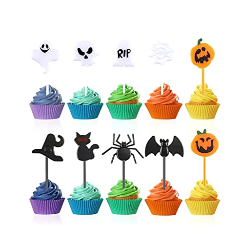 CANNXI Geburtstagstortenaufsatz, Halloween-Cupcake-Topper, Set mit 10 Zahnstäbchen, Ornament, Dekoration, Zubehör für Zuhause, Festival, Urlaub, Party, Hintergrunddekoration von CANNXI