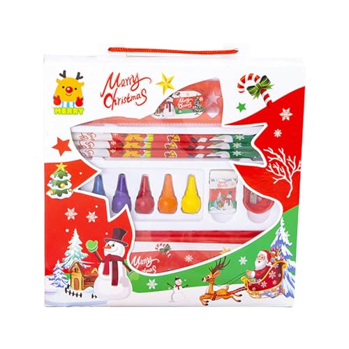 Schreibwaren-Set für Kinder, Mädchen, Jungen, Weihnachten, Federmäppchen, Lineal, Radiergummi, Spitzer, Buntstift von CANNXI