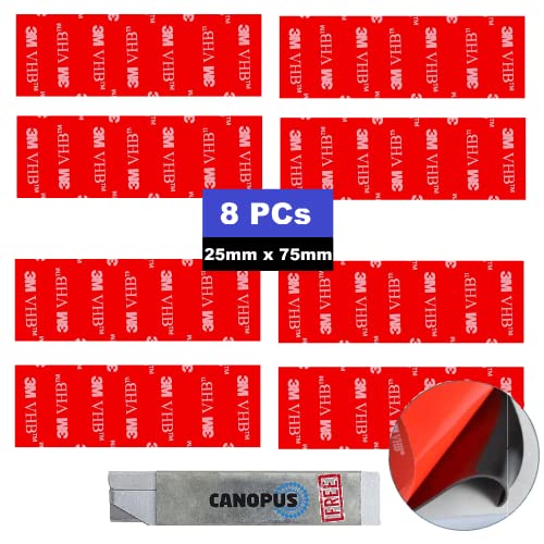 CANOPUS 3M VHB Doppelseitiges Klebepads Extra Stark, 8St 3M VHB 5952 (25mm x 75mm) Wasserfest 3M Doppelseitiges Klebeband, 3M Klebepads für Innen- und Außenbereich, Nummernschild Klebeband für Auto von CANOPUS