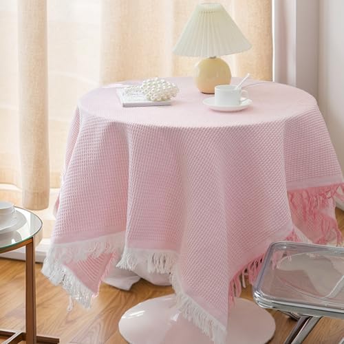 CAPASTEC Tischdecken mit Quaste, Waffel-Tischdecke für drinnen und draußen, Küchendining-Waffel-Tischdecke für Bauernhaus-Campingpartys, 175x125cm, Pink von CAPASTEC