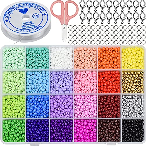 CAPRICIOUS 4000 pieces glass seed beads, 4 mm beads set, pastel beads for threading with elastic cord, scissors accessories for bracelets, jewellery, crafts (24 colours) von CAPRICIOUS