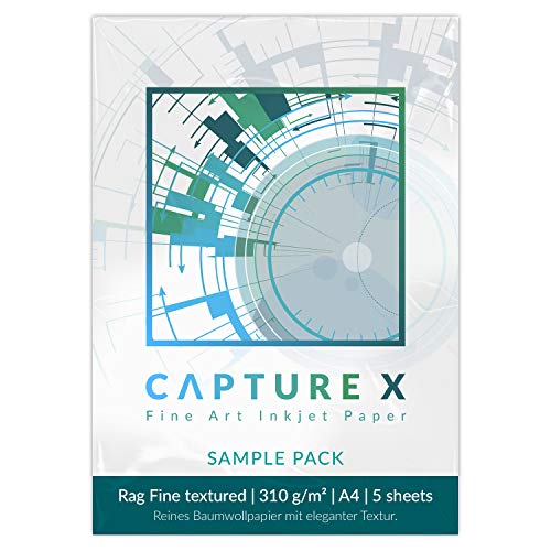 CAPTURE X Rag Fine textured, 310g/m², A4, Sample Pack, 5 Blatt - edle Struktur - Fine Art Paper testen von CAPTURE X