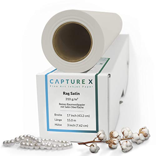 CAPTURE X Rag Satin, 310 g/m², 17 Zoll Rolle, 432 mm x 15 m - Seidenglanz - 100% Baumwolle - Fine Art Paper von CAPTURE X