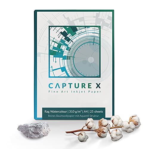 CAPTURE X Rag Watercolour, 310g/m², A4, Sample Pack, 5 Blatt - Aquarell Struktur - Fine Art Paper testen von CAPTURE X