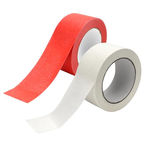 CAREDGO 2 Rollen Kreppband 50mm*50m Malerband Abklebeband Masking Tape Bastelband Krepppapier Klebeband Malerkrepp Malerkreppband Bastelband Maskingtapes für Malerei Handwerk und DIY (Weiß + Rot) von CAREDGO