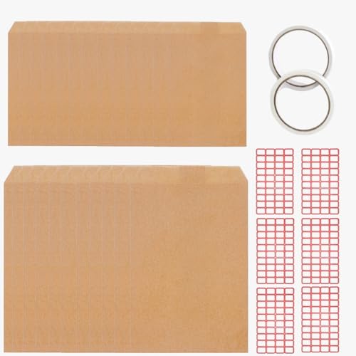 CAREDGO 200 Stück Kleine Geschenktüten Kraftpapiertüten 10*6/12*9cm Papiertüten Braun klein Samentütchen Papiertüten Mini Kraftpapier Tüten Geschenktüten Umschlag mit Etikettenaufkleber für Geschenke von CAREDGO