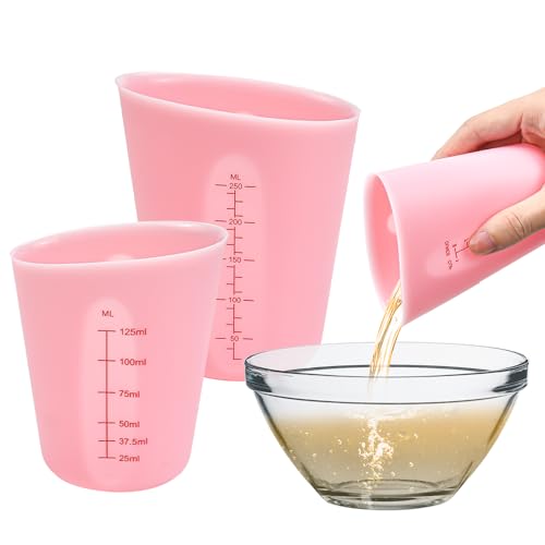 CAREDGO 3 Stück Messbecher Krüge Silikon Silikonbecher 125ml/250ml/500ml Silicone Measuring Cups Silikon Becher Set Mischbecher Epoxidharz Mischbecher mit Skala für DIY Basteln Gießformen (Rosa) von CAREDGO