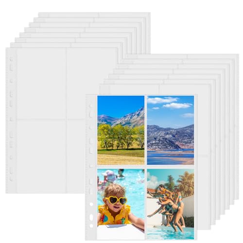 CAREDGO 40Pack Postkarten Hüllen A4 A4 Fotohüllen für A4 2/3/4 Ringbuch Postkartenhüllen 4 Fächer Sammelhüllen Transparent Klarsichthüllen Doppelseitig Fotohüllen Top Loading Fotoalbum Nachfüllseiten von CAREDGO