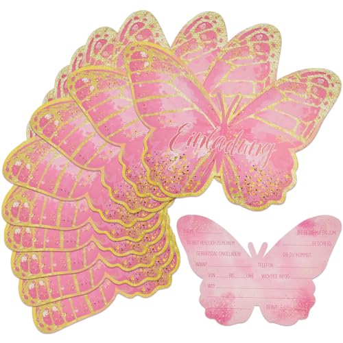 CAREDGO Einladungskarten Schmetterling, 24pcs Einladungskarte Geburtstag Party Einladungskarten Geburtstagseinladungen Karte Mädchen Einladungskarte Kindergeburtstag für Partys, 15cm *11cm von CAREDGO