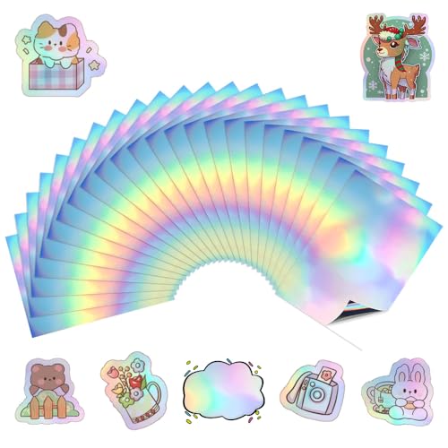 CAREDGO Holographische Aufkleber, 24Pcs Holografische Overlay Papier A4 Holografische Folie Selbstklebend Vinyl Aufkleber Papier DIY Glitzerfolie Aufkleber Hologrammfolie für Dekoration von CAREDGO