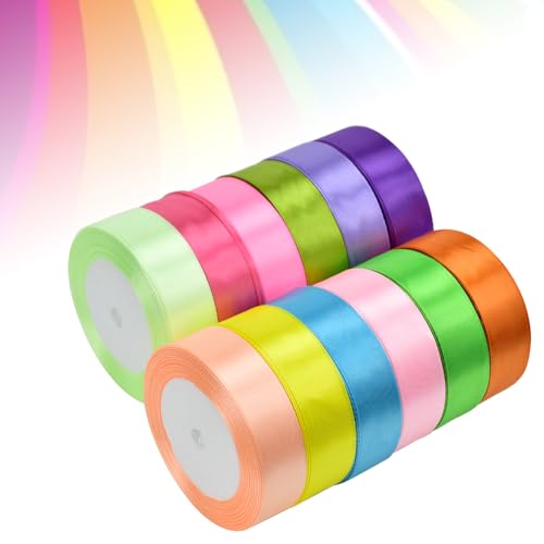 CAREDGO Satinband Bänder, 12 Rollen Satinband Set Schleifenband Geschenkband 22M * 2.5cm Breites Geschenkbänder in 12 Farben Verpackungsband Stoffband Ribbon Band für Geschenkverpackung von CAREDGO