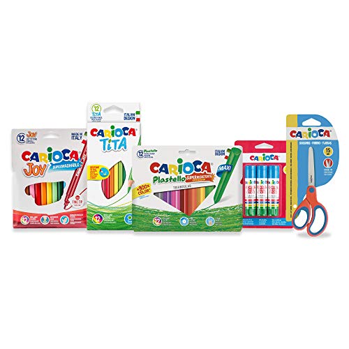 CARIOCA Back to School Set | Schreibset mit Schulmaterial: Buntstifte, Superwaschbare Filzstifte, Wachsmalstifte, Scheren und Klebestifte, 40 Teile von CARIOCA