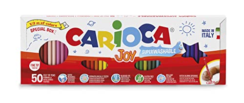 Carioca Joy Marker Halbmeter, bunte Marker für Kinder mit feiner Spitze, spezielles Format von halben Meter, ideal zum Zeichnen und Malen, super waschbar, verschiedene Farben, 50 Stück von Carioca