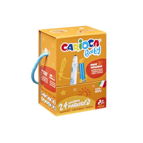 CARIOCA Filzstifte für Baby 2+, Premium-Box mit Griff mit 24 superwaschbaren Filzstiften mit großer Abdeckung, verschiedene Farben, Spitze Ø 2,8 mm, 24 Stück von CARIOCA