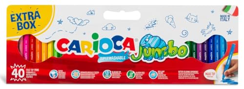 Carioca Jumbo-Marker mit dicker Spitze, Maxi-Pack, 1/2 m, mit 40 Filzstiften mit großer Abdeckung, achteckiger Schaft, verschiedene Farben, Spitze Ø 6 mm, 40 Stück von CARIOCA
